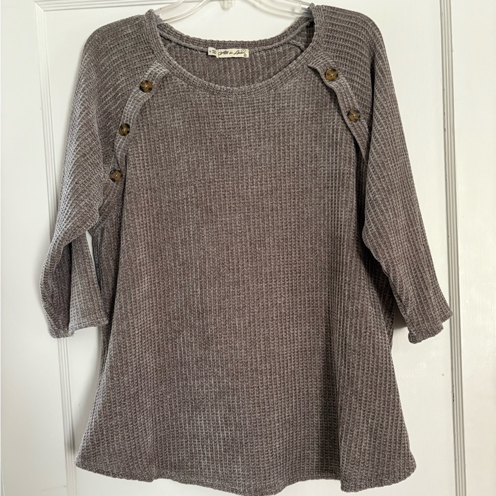 All in Love Taupe Brown Waffle Knit 3/4 Sweater Sweater - XL